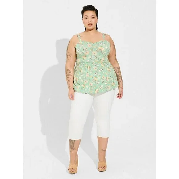 Women's Torrid Size 5, 5X, 28 Super Soft Green Sweetheart Ruched Babydoll Top - Picture 2 of 10